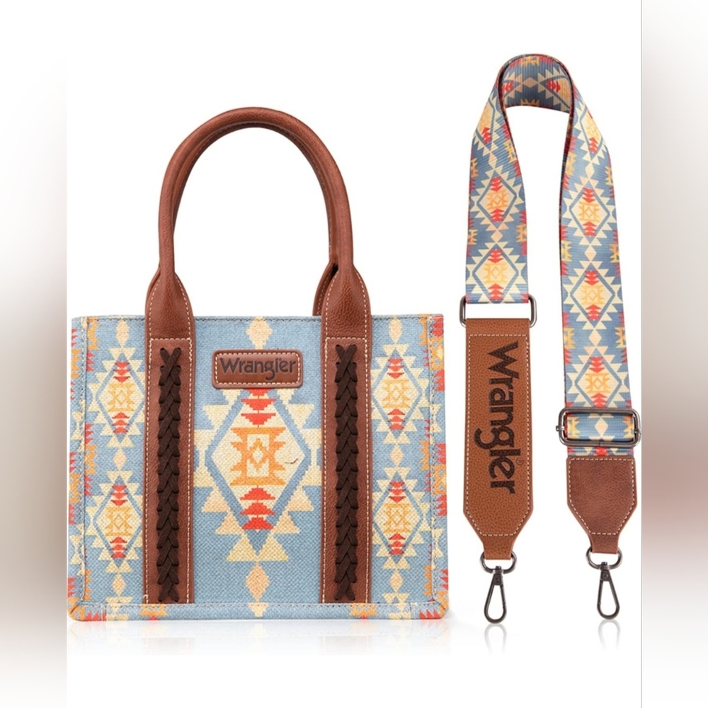 NWT Wrangler Aztec Tote Bag for Women Boho Shoulder Purse Handbag Blue